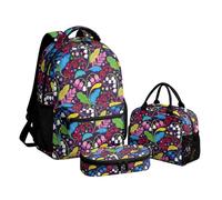 Amzbeauty Multipurpose 3 Pcs School Backpack Set for Kids Teens Lightweight Bookbag with Lunch Bag Pencil Case for School Outdoor Daily Use Colorful Folk Floral Print