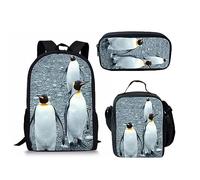 Amzbeauty Penguin Backpack and Lunch Box Set for Girls 3Pcs Back to School Set Kids Penguin Backpack Set 5-12