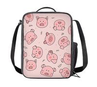 Amzbeauty Pink Piggy Pig Lunch Box for Little Kids Square Insulated Lunch Bag for Preschool Elementary Daycare