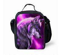 Amzbeauty Purple Galaxy Wolf Print Lunch Bag for School Kids Boys Girls Small Lunch Box Insulated Lunch Container with Adjustable & Removable Tote Bag