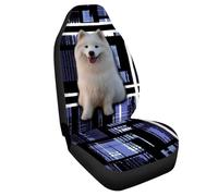 Amzbeauty Samoyed Print Car Seat Protector For Women Purple Black Plaid Pattern Auto Universal Bucket Front Seat Cover Fit SUV Sedan