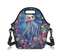 Amzbeauty Small Lunch Bag Crossbody Cooler Bag Adjustable Shoulder Strap Thermal Lunch Tote Men Women School Beach Camping Travel Cute Jellyfish Print