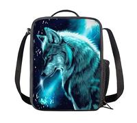 Amzbeauty Teal Galaxy Wolf Print Lunch Bag for School Kids Boys Girls Small Lunch Box Insulated Lunch Container with Adjustable & Removable Tote Bag