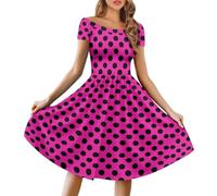 Amzbeauty Vintage 60s 1950 Pink Polka Dot Dress for Women Sexy Bodycon Off The Shoulder Dress Casual Rockabilly Party Dress