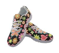 Amzbeauty Women Walking Shoes Mesh Breathable Lightweight Casual Sneakers for Work Gym Running Training Shoes Yellow Flower Print