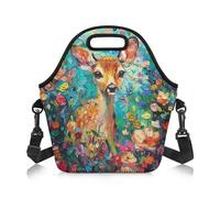 Amzbeauty Womens Lunch Bag for Work Insulated Adjustable Shoulder Strap Thermal Reusable Lunch Tote Meal Cooler Tote Crossbody Bags Food Sack Handbags for Girls Cute Sika Deer Print