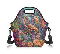 Amzbeauty Womens Lunch Bag for Work Women Men Adjustable Shoulder Strap Portable Lunch Box Tote Bags Work Boys Girls School Picnic Travel Flower Lobster Print