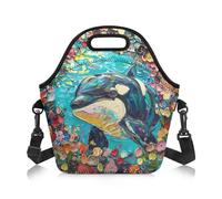 Amzbeauty Women's Lunch Bag Insulated Adjustable Shoulder Strap Thermal Reusable Lunch Tote Meal Cooler Tote Crossbody Bags Food Sack Handbags for Girls Dolphin Print