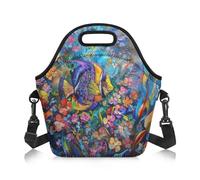 Amzbeauty Women's Lunch Bag Women Men Adjustable Shoulder Strap Portable Lunch Box Tote Bags Work Boys Girls School Picnic Travel Regal Angelfish Print