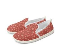 Amzbeauty Women's Slip-On Loafers Mesh Flats Breathable Lightweight Walking Shoes for Office Casual Travel Snowflake Red Print
