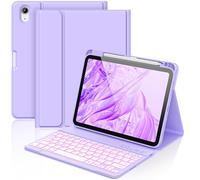 aMZCaSE for iPad A16 10/11thGeneration Case with Keyboard 11/10.9 Inch(2025/2022),7 Color Backlight Keyboard Case,Detachable Wireless Keyboard Cove with Pen Holder for New iPad 11th Gen (Light Purple)