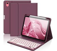 aMZCaSE for iPad A16 11th 10th Generation Case with Keyboard,7 Colors Backlight for iPad (A16) 11th Gen 2025 & 10th 10.9 Inch (2022), Detachable Folio Keyboard Cove with Pencil Holder, Dark Cherry