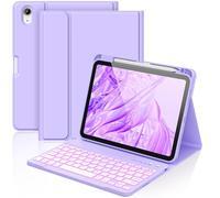 aMZCaSE for iPad A16 11th Generation 2025/10th Keyboard Case with 2022(10.9/11 Inch),7 Colors Backlight Detachable Folio Keyboard Cover,UK Layout with Pen Holder for iPad 10/11 Gen (Pale Purple)