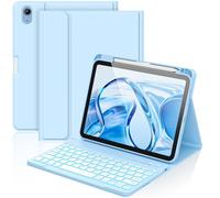 aMZCaSE for iPad A16 11th Generation 2025/10th Keyboard Case with 2022(10.9/11 Inch),7 Colors Backlight Detachable Folio Keyboard Cover,UK Layout with Pen Holder for iPad 10/11 Gen(Light Blue)