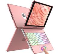 aMZCaSE Keyboard Case for iPad 7th/8th/9th Generation 10.2" | 360° Rotatable, Colorful Backlit, Bluetooth Keyboard, Pencil Holder, Slim Cover, Rose Gold, for 2019-2021 Models
