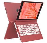 aMZCaSE Keyboard Case for iPad 9th Generation(10.2",2021), Colorful Backlight, 360° Slim Cover, Keyboard Case with Pencil Holder, for iPad 8th Gen 2020, 7th Gen 2019, Smart Wake/UP, Retro Red