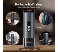 AMZCHEF 2-in-1 Portable Electric Coffee Maker (Model CP024) | 20 Bar High-Pressure Travel Espresso Machine | 9000mAh Battery, 150W Rapid Heating | Compatible with NS Capsules & Ground Coffee for Campi