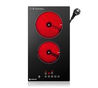 AMZCHEF Ceramic Hob 2 Zones, 3000W Electric Hob 2 Ring, Table Top & Built-in Dual installation, Plug and Play, 9 Power Levels, Timer & Pause Function, Child Lock, Easy Clean Frosted Glass Panel