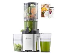 AMZCHEF Cold Press Juicer Machines, Slow Juicers with 142 MM Large Feed Chute for Whole Fruit and Vegetable, Durable Stainless Steel Juicer, Auto-cutting Auger, Triple Filter, Diamond Silver