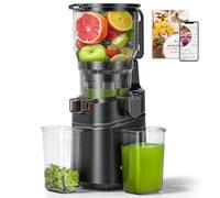 AMZCHEF Cold Press Juicer with 165mm Large Feed Chute, Slow Masticating Juicer for Whole Fruits & Vegetables, Triple Filter, Copper Motor, High Juice Yield, Easy to Clean, Black