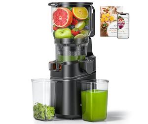 AMZCHEF Cold Press Juicer with 165mm Large Feed Chute, Slow Masticating Juicer for Whole Fruits & Vegetables, Triple Filter, Copper Motor, High Juice Yield, Easy to Clean, Black
