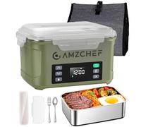 AMZCHEF Cordless Electric Lunch Box 1.5L, 60W Self Heating Food Warmer with 360° 5-Sided Heating, Smart Temp Control, Fast Charging Portable Bento Box for Car, Truck & Work Site, Green