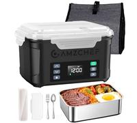 AMZCHEF Cordless Electric Lunch Box 1.5L, 60W Self Heating Food Warmer with 360° 5-Sided Heating, Smart Temp Control, Fast Charging Portable Bento Box for Car, Truck & Work Site, Black