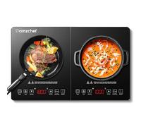 AMZCHEF Double Induction Hob, Induction Cooker with Portable Ultra-thin Body, Independent Control,10 Temperature, Multiple Power Levels, 2800W, 3-Hour Timer, Safety Lock