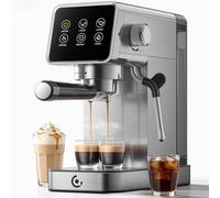 AMZCHEF Espresso Coffee Machines with 20 Bar Pressure, Self-Cleaning & Memory Function, LED Touch Screen, Compact Coffee Machine with Milk Frother for Home, Metallic Silver