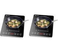 AMZCHEF Single Induction Cooker, Ultra-thin Induction Hob with Fashion Look, 10-level Power and Temperature Control, Black Frosted Glass Panel, Touch Sensor, 3-hour Timer, Safety Lock (Pack of 2)