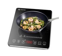 AMZCHEF Single Induction Cooker, Ultra-thin Induction Hob with Fashion Look, 20-level Power and Temperature Control, Black Frosted Glass Panel, Touch Sensor, 3-hour Timer, Safety Lock