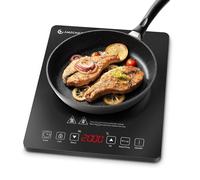 AMZCHEF Single Induction Hob, Portable Induction Hob with Slim Design of 4.45cm, 20 Power Levels and 20 Temperature Settings, Fashionable Black Glass Panel, Touch Sensor, Hour Timer, Safety Lock