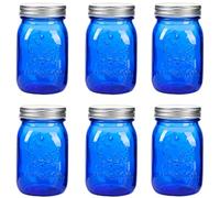 Amzcku 16 oz Blue Mason Jars with Lids,Regular Mouth Canning Jar, 6 Pack Multifunction Glass Container, for Storage, Canning, Pickling, Preserving, Fermenting, DIY Crafts & Decor…