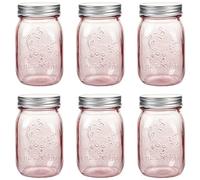 Amzcku 16 oz Rose Pink Mason Jars with Lids, 6 Pack Regular Mouth Quart Canning Jar, Safe For Storage, Canning, Pickling, Preserving, Fermenting, DIY Crafts & Decor