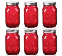 Amzcku 32oz Red Mason Jars with Lids, 6 Pack Wide Mouth Quart Canning Jar, Safe For Storage, Canning, Pickling, Preserving, Fermenting, DIY Crafts & Decor