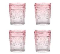 Amzcku Pink Drinking Glasses Set of 4, Vintage Glassware 10 oz- For Cocktails, Mixed Drinks, Whiskey, Beverage, Water, Milk and Juice