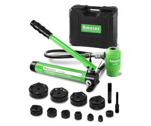 AMZCNC 15 Ton 1/2 Inch to 4 Inch Hydraulic Knockout Punch Driver Tool Kit with 10 Dies Hole Complete Tool Electrical Conduit Hole Cutter Set (15T（1/2"~4"）)