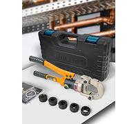 AMZCNC Professional crimping pliers V-contour 12-15-18-22-28 set pressing tool with 360° rotating head, for copper pipe, stainless steel tube, jaw inserts V12, V15, V18, V22, V28 incl.