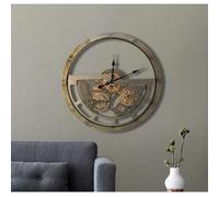 AMZCOM Moving Gears Skeleton Wall Clock, Steampunk Analogue Wall Clock, Mechanical Industrial Clock Wall Large Roman Numerals Metal Clocks for Living Room Hallway Kitchen Bedroom (65cm)