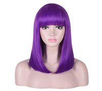 AMZCOS 15 Inch Short Straight Purple Bob Wig with Bangs | Natural Heat Resistant Synthetic Hair for Women Cosplay