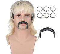 AMZCOS Tiger King Joe Exotic Costume Halloween Sets | Dark Roots Blonde Wavy Wigs with 6 Earrings | Tiger Mustache