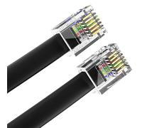AmzDeals 2-Pack 2 Feet Black RJ12 6P6C Male to Male Reverse Wired Cable, Pro Grade Voice Phone Line Cord - Made in USA