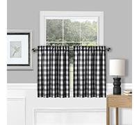 Amzdecor Buffalo Check Tier Curtains for Kitchen, Thick Yarn Dyed Buffalo Plaid Gingham Rod Pocket Farmhouse Cafe Bathroom Drapes, Short Kitchen Window Curtains, 28" W x 30" L, Black/White, Set of 2