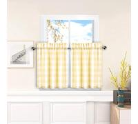 Amzdecor Buffalo Check Tier Curtains for Kitchen, Thick Yarn Dyed Buffalo Plaid Gingham Rod Pocket Farmhouse Cafe Bathroom Curtains, Short Kitchen Window Curtains,28" W x 30" L, Yellow/White, Set of 2