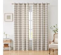 Amzdecor Buffalo Plaid Grommet Curtains 84 Inch Length, Tan Semi-Sheer Gingham Check Farmhouse Rustic Textured Curtains Drapery for Living Room Bedroom,2 Panels （52" x 84",Beige/Tan & White）