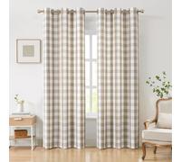 Amzdecor Buffalo Plaid Grommet Curtains 95 Inch Length,Semi-Sheer Check Textured Curtains Drapery for Living Room Bedroom,2 Panels （40" x 95",Beige/Tan & White）