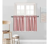 Amzdecor Red Buffalo Check Tier Curtains for Kitchen, Thick Yarn Dyed Buffalo Plaid Gingham Rod Pocket Cafe Bathroom Curtain, Short Kitchen Window Curtain Sets, 28" W x 45" L, Red/White, Set of 2