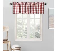 Amzdecor Red White Buffalo Plaid Valance Semi Sheer Cafe Curtain 55"x15" | Buffalo Check Plaid Rod Pocket Rustic Farmhouse Kitchen Window Treatment for Living Room Bedroom,1 Panel,Burgundy and White