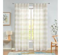 Amzdecor Tan Buffalo Plaid Curtains 84 Inch Long Linen Textured Sheer Panels Buffalo Check Plaid Rod Pocket Rustic Window Treatment Sets for Living Room Bedroom Farmhouse,2 Panels,40'x84'',Tan/Beige