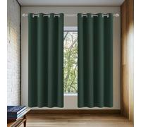 AMZERO Pencil Pleat Curtains 110 x 105 cm Drop Thermal Insulated Super Soft Blackout Curtains for Girls for Bedroom, Kitchen, Nursery, Dark Green